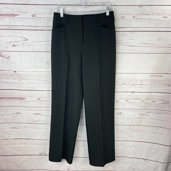 Chico's Women's Black‎ Silver Metallic Pinstripe Trouser Work Dress Pants Size 1 - Picture 1 of 8